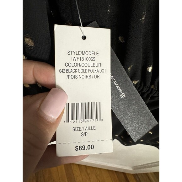 Isaac Mizrahi Black & Gold Polka Dot Blouse Top Shirt Petite Small GLAM EIGHTIES - Picture 3 of 9